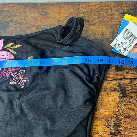 Carol Wior Swimsuit Women 14 One Piece Hawaii Flower Sheer Top Underwire VTG NWT - Picture 7 of 10